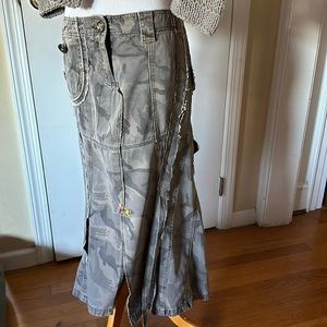 PROJECT by Carbon denim, distressed & camouflage skirt